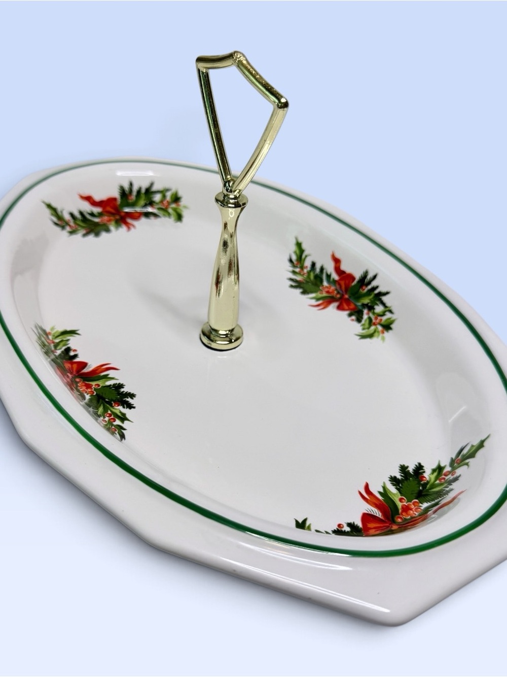 VTG Pfaltzgraff Christmas Heritage Holly Berry Handled Serving Tray USA RETIRED